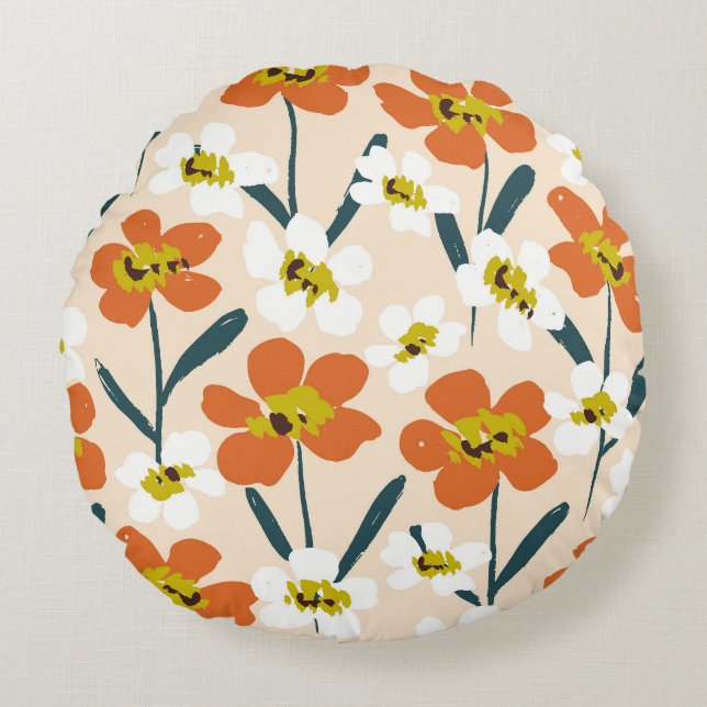 Colourful, vintage floral pattern. round cushion (Front)