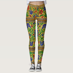 Colourful Vintage Floral Pattern With Birds Leggings