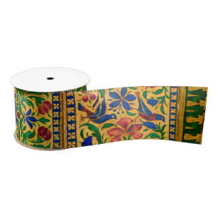 Colourful Vintage Floral Pattern With Birds Satin Ribbon