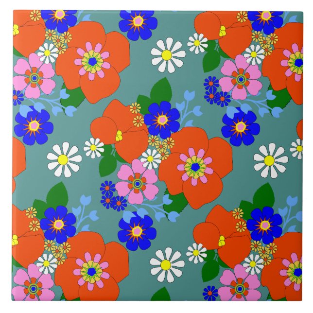 Colourful Vintage Floral Patterned Tile (Front)