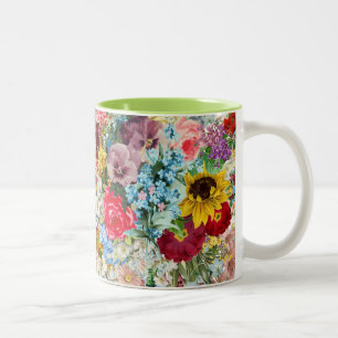 Colourful Vintage Floral Two-Tone Coffee Mug