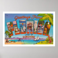 Colourful Vintage Florida Greetings Print