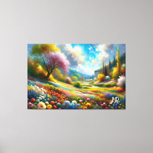 Colourful Vintage Flower Field Landscape Art Custo Canvas Print