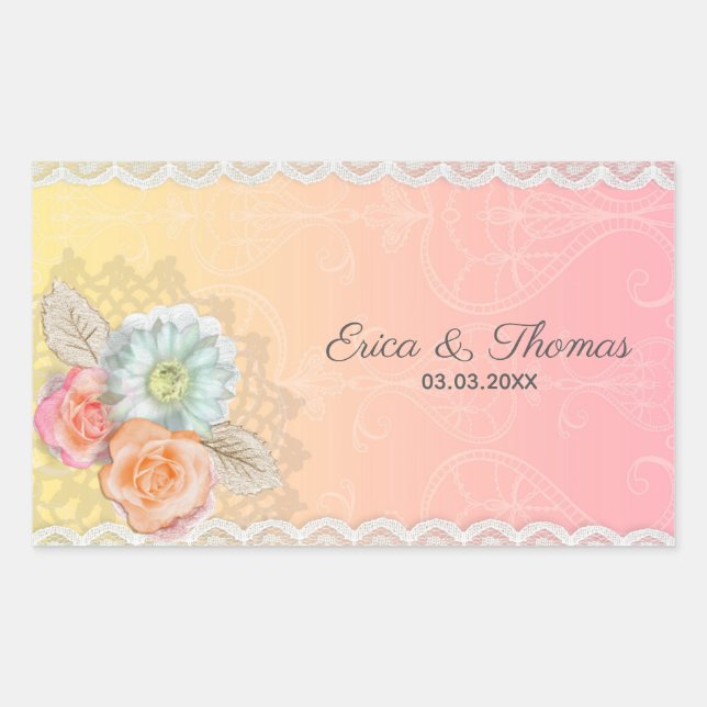 Colourful Vintage Flowers And Lace Rectangular Sticker (Front)