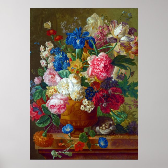 Colourful Vintage Flowers Art Painting Poster (Front)