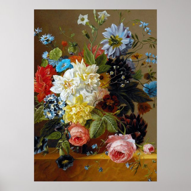 Colourful Vintage Flowers Art Painting Poster (Front)