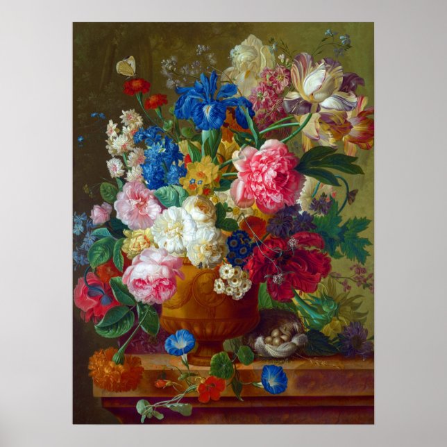 Colourful Vintage Flowers Art Painting Poster (Front)
