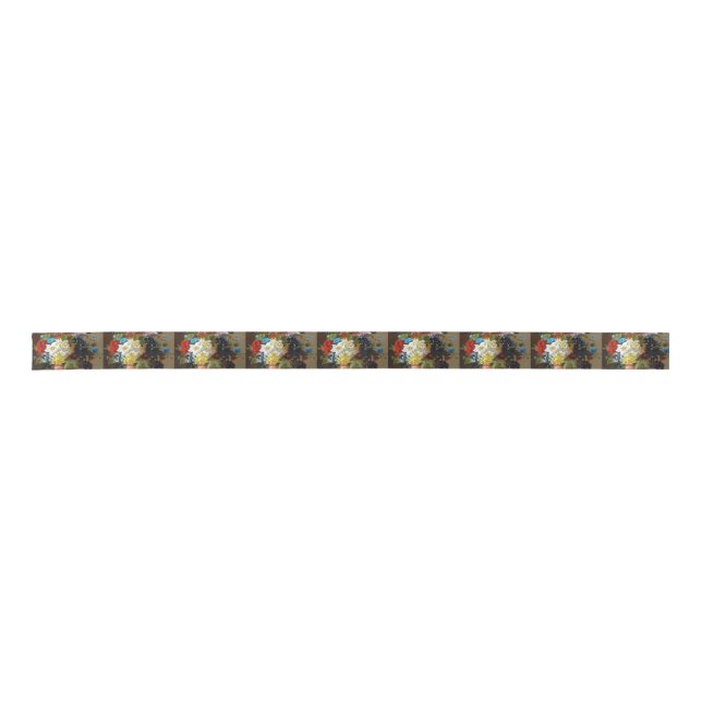Colourful Vintage Flowers Art Painting Satin Ribbon (Front)