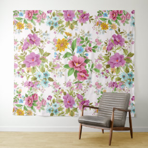Colourful vintage flowers pattern tapestry
