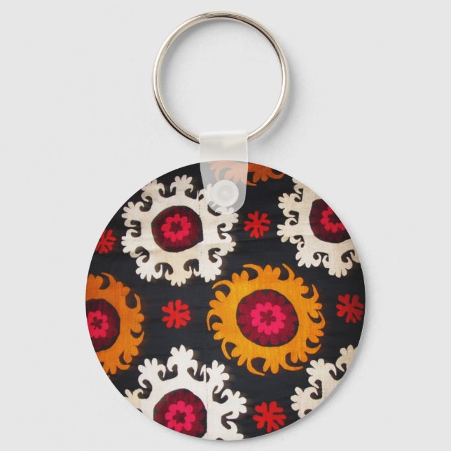 Colourful Vintage Folk Art Fabric Key Ring (Front)