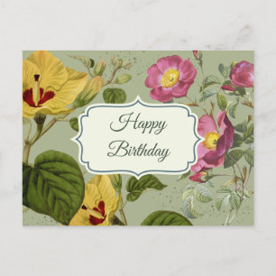 Colourful Vintage Garden Flowers Happy Birthday Postcard
