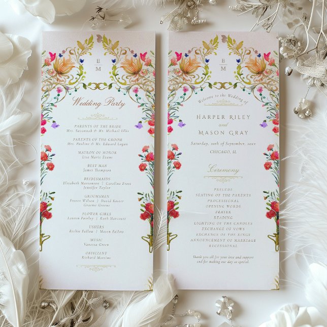 Colourful Vintage Garden Wedding Ceremony Program Invitation (Creator Uploaded)