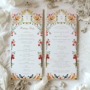 Colourful Vintage Garden Wedding Ceremony Program Invitation