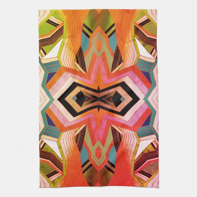 Colourful Vintage Geometric Vibes Tea Towel (Vertical)