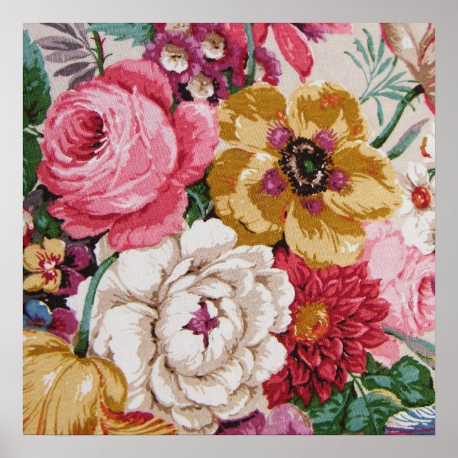 Colourful Vintage Girly Roses Painting Floral Poster (Front)