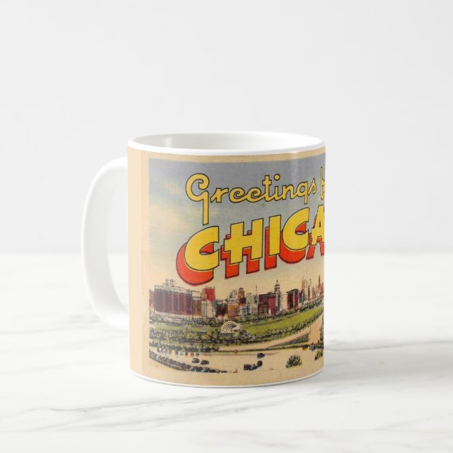 Colourful Vintage Greeting from Chicago  Coffee Mug (Front Left)