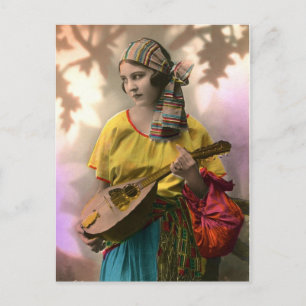 Colourful Vintage Gypsy Girl Postcard