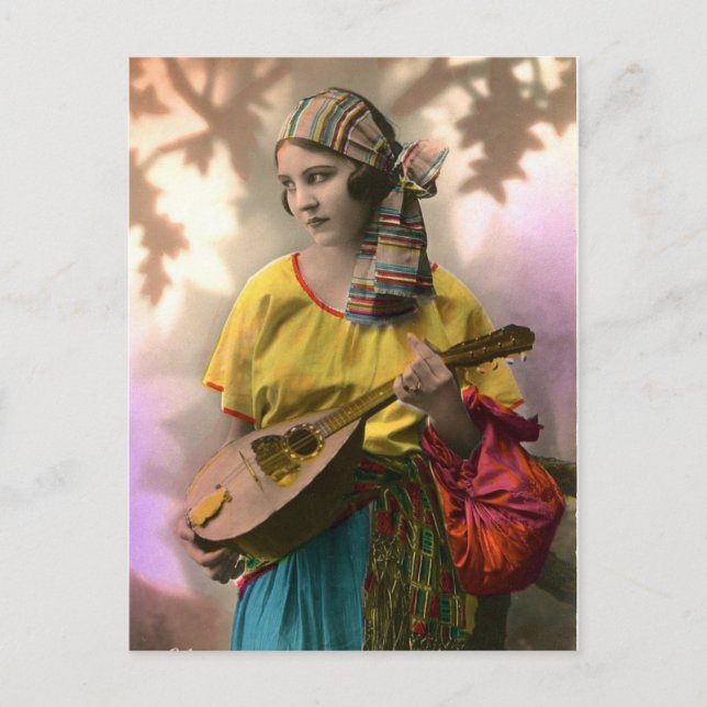 Colourful Vintage Gypsy Girl Postcard (Front)