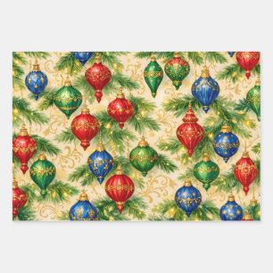 Colourful Vintage Hanging Christmas Ornaments Wrapping Paper Sheet