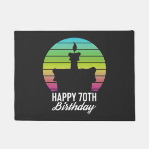 colourful vintage happy 70th birthday cake doormat
