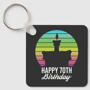 colourful vintage happy 70th birthday cake key ring
