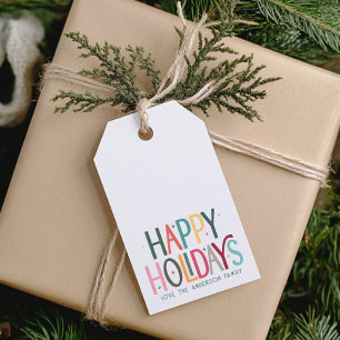 Colourful Vintage Happy Holidays Cute Holiday Gift Tags