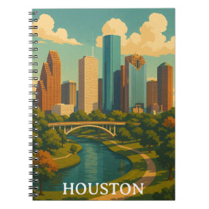 Colourful Vintage Houston Texas Skyline Notebook