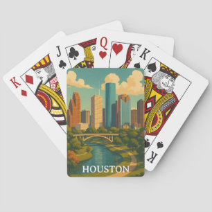 Colourful Vintage Houston Texas Skyline Playing Cards