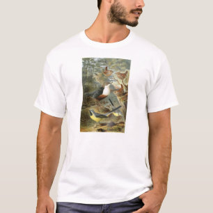 Colourful vintage illustration of birds shirt