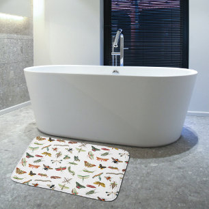 Colourful Vintage Insect Illustration Pattern Bath Mat
