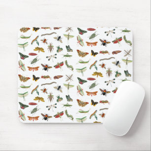 Colourful Vintage Insect Illustration Pattern  Mouse Mat