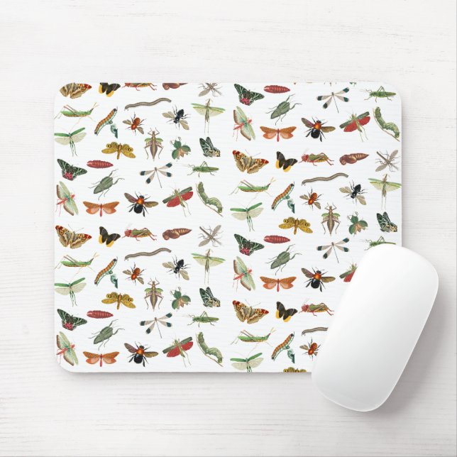 Colourful Vintage Insect Illustration Pattern  Mouse Mat (With Mouse)
