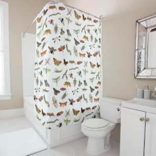 Colourful Vintage Insect Illustration Pattern  Shower Curtain