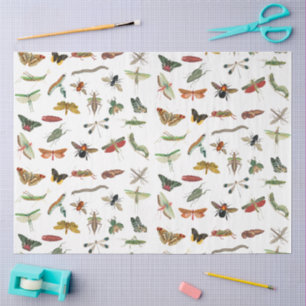 Colourful Vintage Insect Illustration Pattern Tissue Paper