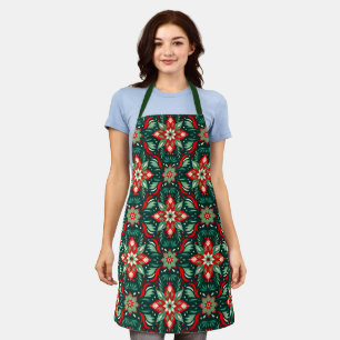 Colourful Vintage Inspired Christmas Floral Tile Apron