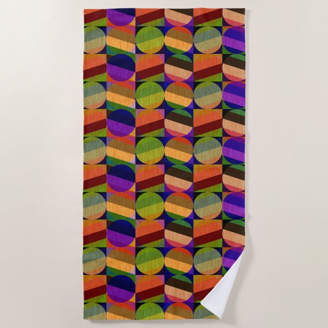 Colourful Vintage Inspired Pattern Beach Towel (Front)