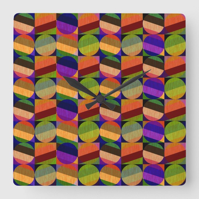 Colourful Vintage Inspired Pattern Square Wall Clock (Front)