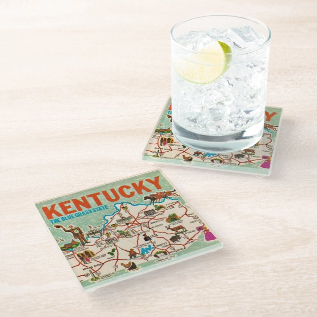 Colourful Vintage Kentucky Map  Glass Coaster (Angled)