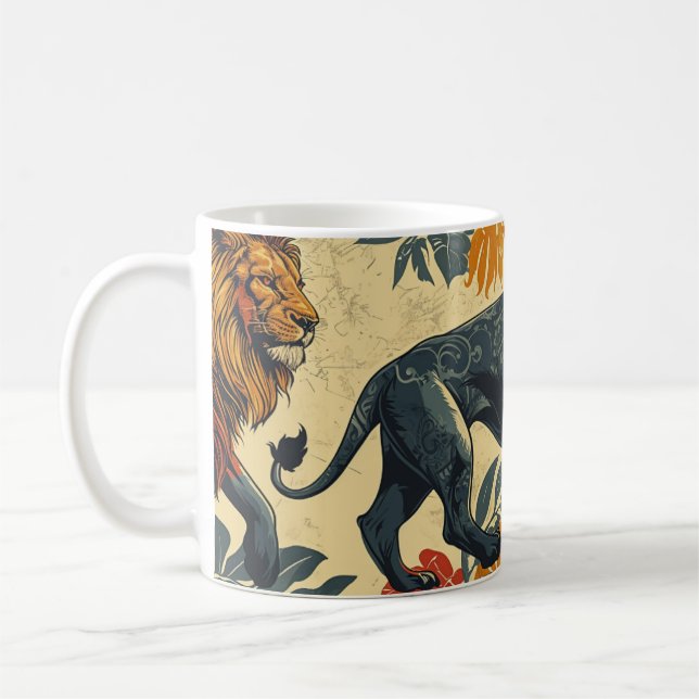 Colourful vintage lions  coffee mug (Left)