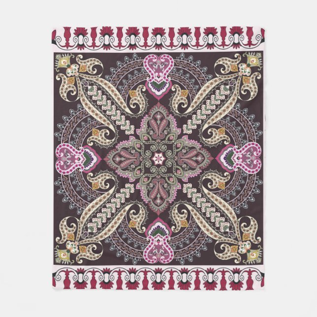 Colourful vintage mandala motifs seamless pattern fleece blanket (Front)