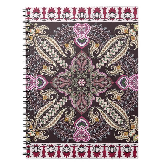 Colourful vintage mandala motifs seamless pattern notebook (Front)