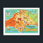 Colourful Vintage Map of Devon England Postcard<br><div class="desc">Colourful vintage illustrated map of Devon,  England repurposed on a new postcard.</div>