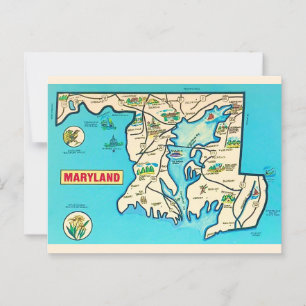 Colourful Vintage Maryland Map Postcard