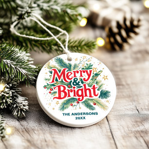 Colourful Vintage Merry Christmas Family Photo Ceramic Tree Decoration
