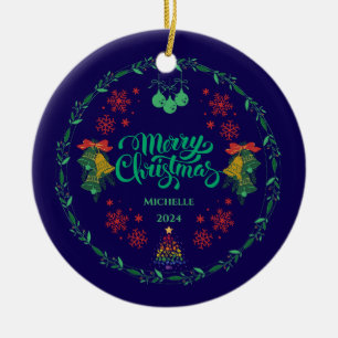 Colourful Vintage Merry Christmas Ornament