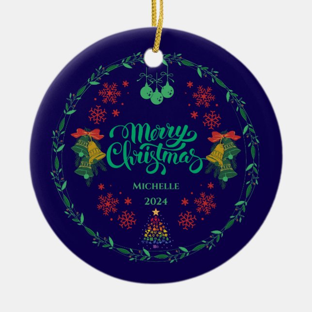 Colourful Vintage Merry Christmas Ornament (Front)