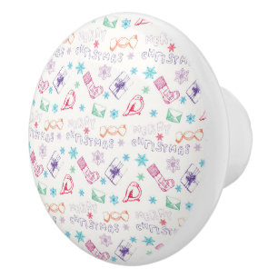 Colourful vintage merry christmas pattern ceramic knob