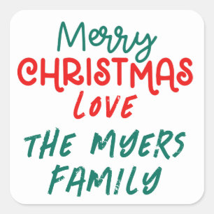 colourful vintage merry christmas square sticker