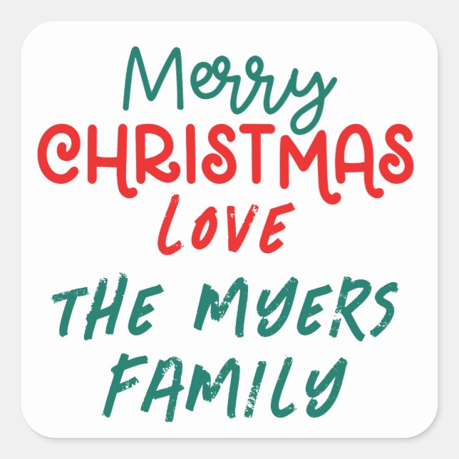 colourful vintage merry christmas square sticker (Front)