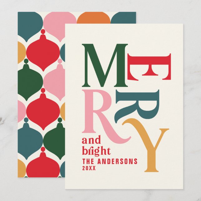 Colourful vintage merry chritsmas announcement (Front/Back)